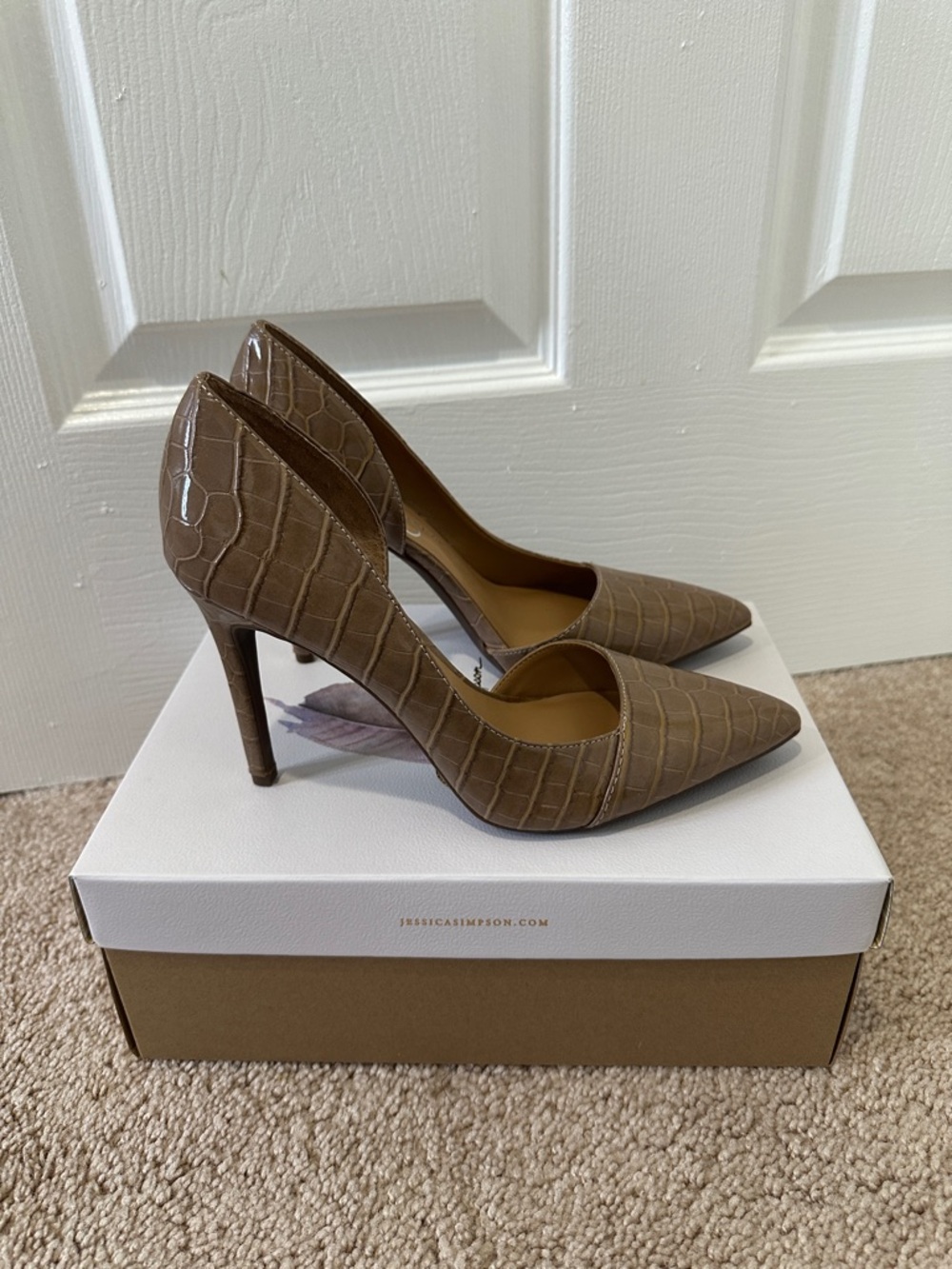 Jessica Simpson Taupe Croc-Embossed Pointed Toe Stiletto Pumps